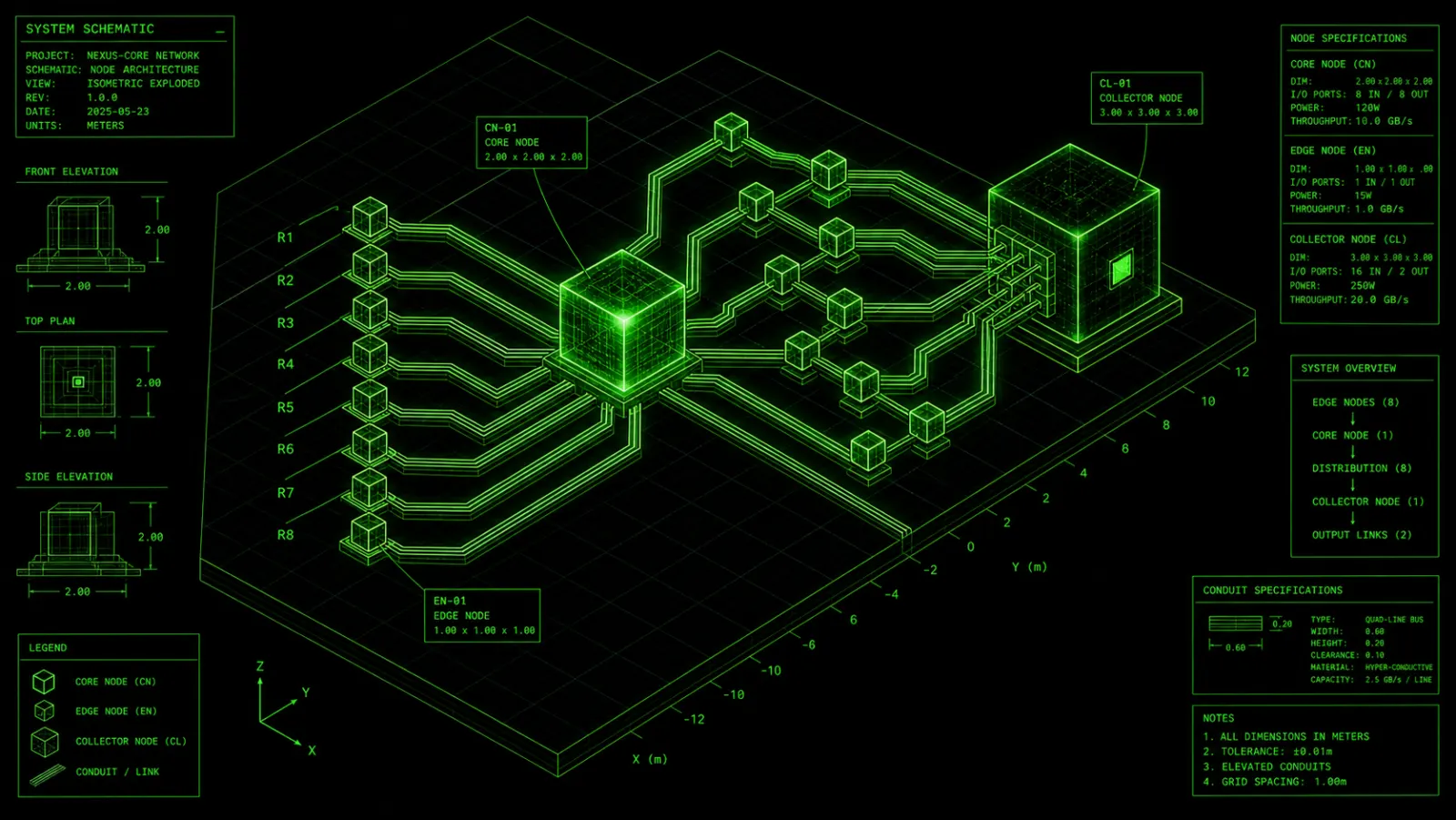 Isometric blueprint of a central agent node fanning out through parallel workers and merging into a collector